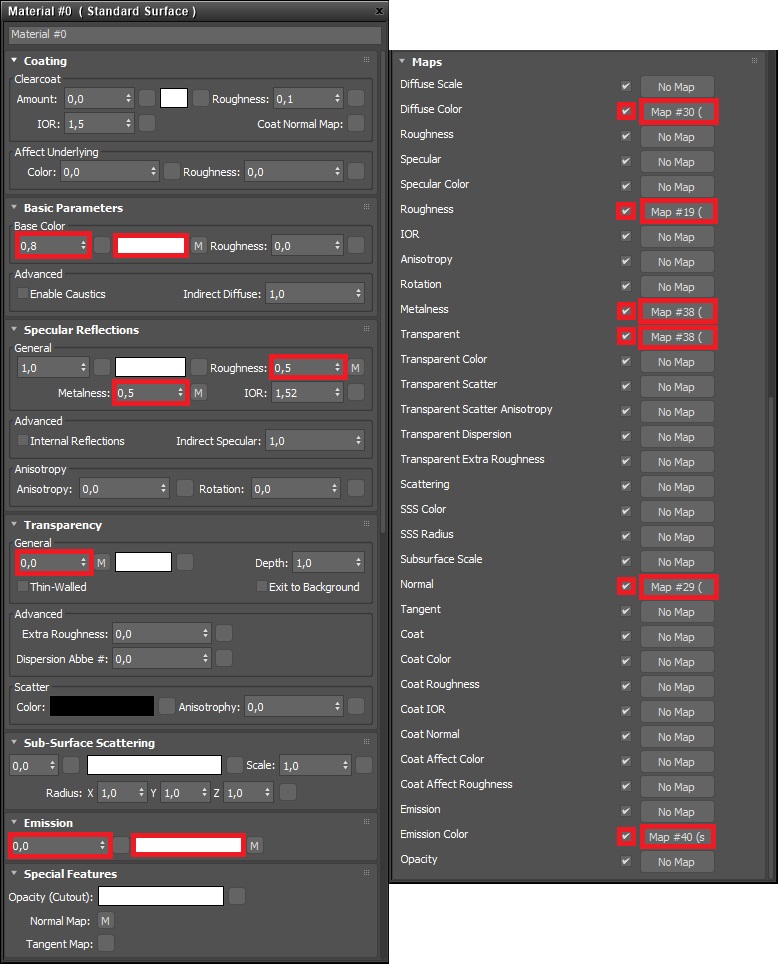 3DS Max Standard Surface parameters