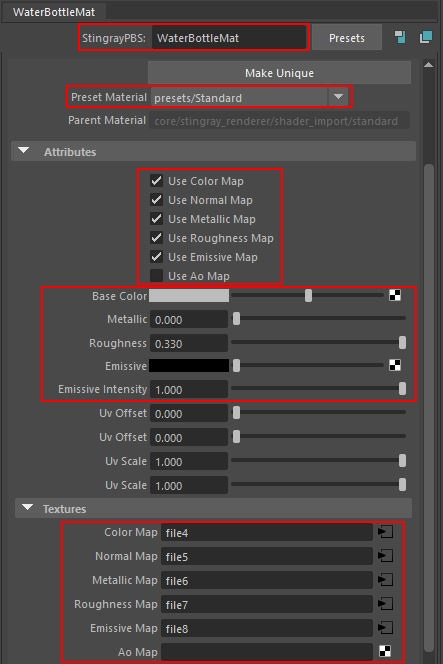 Maya Stingray PBS material parameters