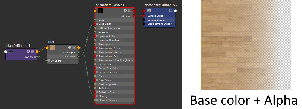 glTF AiStandardSurface hypershade and base color and alpha maps already merged